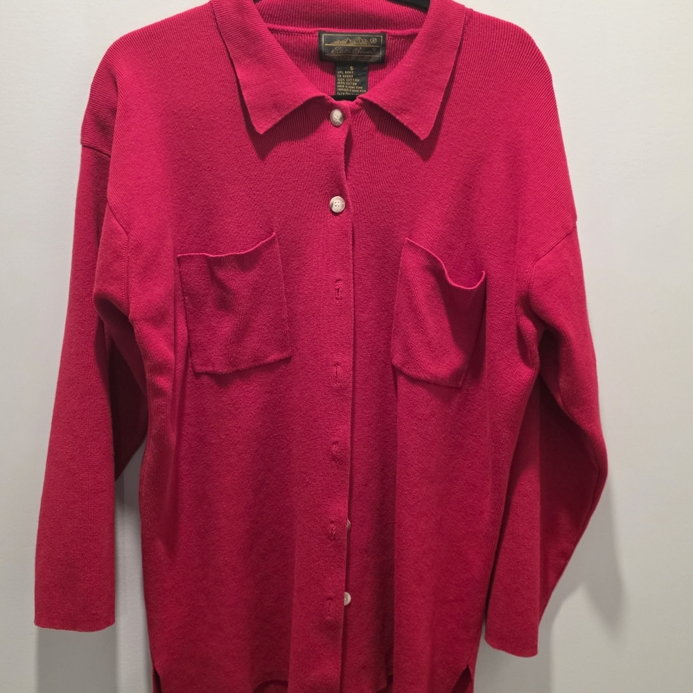 Eddie Bauer Bright Red Button-Up Cardigan - Small -‎ 100% cotton